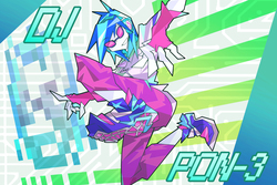 Size: 1501x1000 | Tagged: safe, artist:tyuubatu, dj pon-3, vinyl scratch, equestria girls, g4, female, pixiv, solo