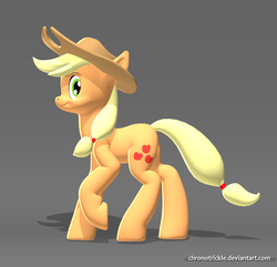 Size: 1632x1572 | Tagged: safe, artist:chronotrickle, applejack, g4, 3d, blender, female, raised hoof, smiling, solo