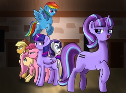 Size: 1180x868 | Tagged: safe, artist:darkcrazyd, artist:ydalirwendigo, applejack, fluttershy, pinkie pie, rainbow dash, rarity, starlight glimmer, twilight sparkle, alicorn, pony, g4, the cutie map, female, mane six, mare, twilight sparkle (alicorn)