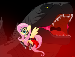 Size: 3000x2250 | Tagged: safe, artist:rexpony, fluttershy, kaiju, g4, armor, crossover shipping, godzilla, godzilla (monsterverse), godzilla (series), godzilla 2014, godzillashy, high res