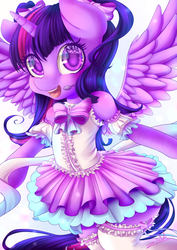 Size: 2893x4092 | Tagged: safe, artist:zodiacnicola, twilight sparkle, alicorn, semi-anthro, g4, clothes, dress, female, looking at you, magical girl, mare, microphone, open mouth, solo, twilight sparkle (alicorn)
