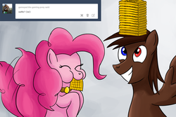 Size: 1280x853 | Tagged: safe, artist:ask-puppy-pie, artist:egstudios93, pinkie pie, oc, oc:gamepad flightfoot, g4, ask, behaving like a dog, puppy pie, tumblr