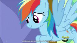 Size: 1283x714 | Tagged: safe, screencap, rainbow dash, castle sweet castle, g4, meme, youtube caption