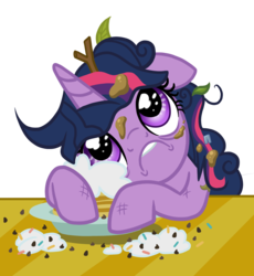 Size: 1656x1800 | Tagged: safe, artist:thecheeseburger, twilight sparkle, alicorn, pony, castle sweet castle, g4, cargo ship, female, i'm pancake, lip bite, mare, pancakes, sad, solo, twilight sparkle (alicorn)