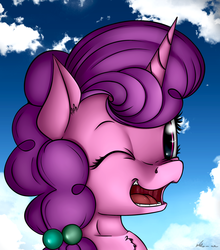 Size: 2160x2452 | Tagged: safe, artist:neko-me, sugar belle, g4, the cutie map, cloud, cloudy, high res, looking at you, portrait, sky, wink