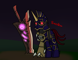Size: 900x700 | Tagged: safe, artist:terton, glowing eyes, nightmare, ponified, soul calibur, soul edge