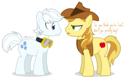 Size: 840x520 | Tagged: safe, artist:dm29, braeburn, double diamond, earth pony, pony, g4, the cutie map, cute, duo, goggles, male, simple background, stallion, transparent background