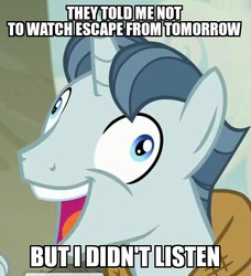 Size: 548x600 | Tagged: safe, party favor, g4, my little pony: friendship is magic, the cutie map, exploitable meme, i didn't listen, image macro, meme