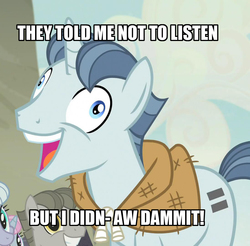 Size: 1098x1080 | Tagged: safe, screencap, party favor, g4, my little pony: friendship is magic, the cutie map, denied, exploitable meme, i didn't listen, image macro, meme