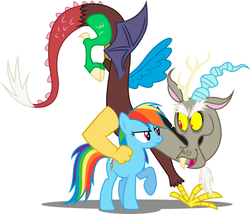 Size: 966x828 | Tagged: safe, artist:jakage, edit, discord, rainbow dash, pony, g4, cute, duo, inverted mouth, simple background, vector, white background