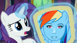 Size: 1366x768 | Tagged: safe, rainbow dash, rarity, g4, exploitable meme, meme, rarity's mirror