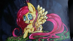 Size: 1280x720 | Tagged: safe, artist:nsyubakastudio, fluttershy, butterfly, g4, female, markers, sketch, solo, traditional art, wingding eyes