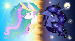 Size: 1024x552 | Tagged: safe, artist:galopade, princess celestia, princess luna, pony, g4, crying, duo, palindrome get