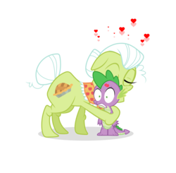 Size: 3626x3552 | Tagged: safe, artist:shutterflyeqd, granny smith, spike, g4, female, high res, hug, kiss mark, male, simple background, transparent background, traumatized, vector, wide eyes