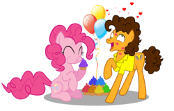 Size: 4617x2950 | Tagged: safe, artist:shutterflyeqd, cheese sandwich, pinkie pie, g4, balloon, cupcake, female, kiss mark, male, ship:cheesepie, shipping, simple background, straight, transparent background, vector