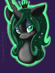 Size: 1024x1365 | Tagged: dead source, safe, artist:demonfox, queen chrysalis, g4, alternate hairstyle, cute, cutealis, female, smiling, solo