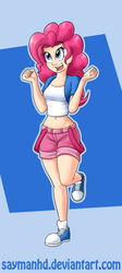 Size: 791x1762 | Tagged: safe, artist:saymanhd, pinkie pie, human, g4, belly button, clothes, converse, female, humanized, midriff, shorts, smiling, solo