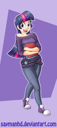 Size: 791x1762 | Tagged: safe, artist:saymanhd, twilight sparkle, human, g4, belt, book, clothes, converse, female, humanized, open mouth, shirt, smiling, solo