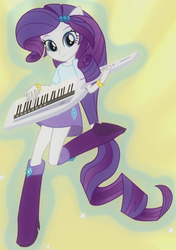 Size: 402x572 | Tagged: safe, rarity, equestria girls, g4, my little pony equestria girls: rainbow rocks, player piano, boots, bracelet, clothes, high heel boots, jewelry, keytar, musical instrument, outfit catalog, ponied up, ponytail, skirt, sparkles