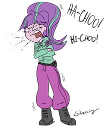 Size: 6000x7071 | Tagged: safe, artist:silverwing, artist:sudosnz, edit, starlight glimmer, equestria girls, g4, absurd resolution, army, boots, clothes, cold, colored, female, military, s5 starlight, shivering, sick, sneeze cloud, sneezing, solo, starlight himmler, uniform