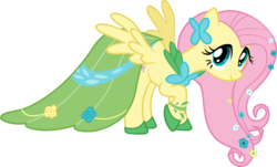 Size: 2799x1687 | Tagged: safe, artist:rockandrollgirl122, fluttershy, pegasus, pony, g4, the best night ever, clothes, dress, female, gala dress, mare, simple background, solo, spread wings, transparent background, vector