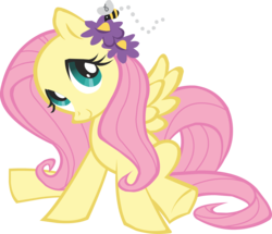 Size: 2862x2456 | Tagged: safe, fluttershy, bee, insect, pegasus, pony, g4, official, castle creator, female, flower, high res, mare, simple background, solo, stock vector, transparent background, vector