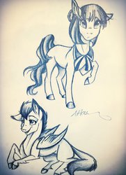 Size: 1024x1414 | Tagged: safe, artist:alexacana, coco pommel, rumble, g4, monochrome, traditional art