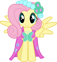 Size: 2607x2828 | Tagged: safe, fluttershy, g4, official, castle creator, clothes, dress, female, high res, simple background, solo, transparent background, vector