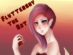 Size: 1600x1200 | Tagged: safe, artist:prostohuman, fluttershy, human, g4, apple, female, flutterbat, humanized, solo, winged humanization