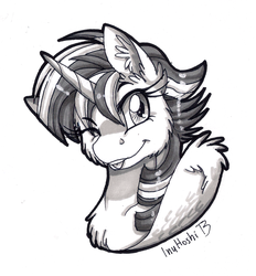 Size: 900x971 | Tagged: safe, artist:inuhoshi-to-darkpen, twilight sparkle, alicorn, pony, castle sweet castle, g4, alternate hairstyle, female, grayscale, mare, monochrome, punklight sparkle, solo, twilight sparkle (alicorn), wink