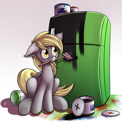 Size: 2000x2000 | Tagged: safe, artist:php87, derpy hooves, g4, brush, female, high res, paint, refrigerator, simple background, solo, underp