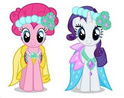 Size: 363x288 | Tagged: safe, pinkie pie, rarity, g4, official, bridesmaid, bridesmaid dress, bridesmaid pinkie, bridesmaid rarity, clothes, dress, gown, simple background, vector, white background