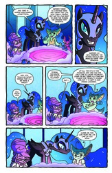 Size: 1160x1783 | Tagged: safe, idw, official comic, doran, gaiman, nightmare moon, alicorn, nyx (moon creatures), pony, fiendship is magic #4, g4, my little pony: fiendship is magic, spoiler:comic, comic, ethereal mane, female, mare, moon, preview, speech bubble, starry mane