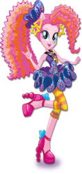 Size: 486x1033 | Tagged: safe, pinkie pie, equestria girls, g4, my little pony equestria girls: rainbow rocks, official, box art, devil horn (gesture), female, one eye closed, rainbow rocks outfit, rockin' hair, simple background, solo, transparent background, wink