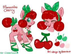 Size: 672x516 | Tagged: safe, artist:ambunny, oc, oc only, oc:maraschino cherry, earth pony, pony, blushing, clothes, collar, cutie mark, hair bow, reference sheet, shoes, socks, solo, tail bow