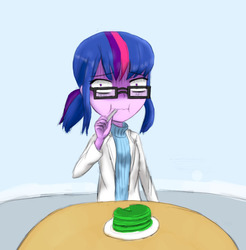 Size: 704x716 | Tagged: safe, artist:jumboz95, sci-twi, twilight sparkle, equestria girls, g4, my little pony equestria girls: rainbow rocks, eating, green, pancakes