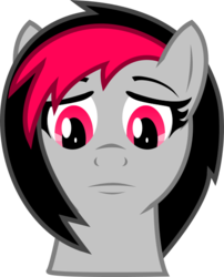 Size: 479x593 | Tagged: safe, artist:afterman, oc, oc only, oc:miss eri, black and red mane, emo, face, front, looking down, solo, two toned mane
