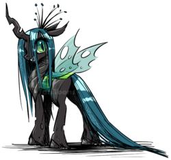 Size: 900x844 | Tagged: safe, artist:taritoons, queen chrysalis, changeling, changeling queen, g4, crown, female, jewelry, regalia, simple background, solo, transparent background, unshorn fetlocks, watermark