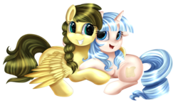 Size: 3509x2030 | Tagged: safe, artist:pridark, oc, oc only, oc:nemsee, oc:opuscule antiquity, cuddling, high res, hug, simple background, snuggling, transparent background