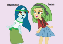 Size: 959x667 | Tagged: safe, artist:t-mack56, captain planet, sandalwood, equestria girls, g4, background human, base used, duo, duo female, earthia, eco kids, equestria guys, female, hippy green, rule 63