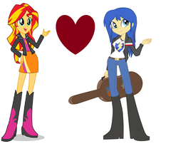 Size: 1762x1639 | Tagged: safe, flash sentry, sunset shimmer, equestria girls, g4, female, half r63 shipping, lesbian, male, rule 63, ship:flareshimmer, ship:flashimmer, shipping