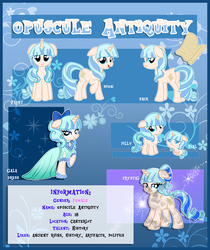 Size: 4506x5361 | Tagged: safe, artist:xwhitedreamsx, oc, oc only, oc:opuscule antiquity, crystal pony, pony, absurd resolution, baby, baby pony, clothes, dress, female, filly, gala dress, reference sheet, solo