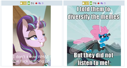 Size: 523x281 | Tagged: safe, seabreeze, starlight glimmer, breezie, derpibooru, g4, exploitable meme, female, image macro, juxtaposition, juxtaposition win, male, meme, meta