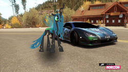 Size: 1280x720 | Tagged: safe, artist:equestianracer, queen chrysalis, pony, g4, car, female, forza horizon, itasha, solo, ssc, ssc ultimate aero