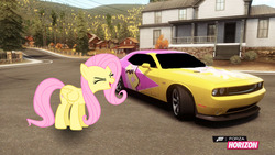 Size: 1280x720 | Tagged: safe, artist:equestianracer, fluttershy, pony, g4, car, dodge (car), dodge challenger, dodge challenger srt8 392, female, forza horizon, itasha, solo