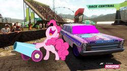 Size: 1280x720 | Tagged: safe, artist:equestianracer, pinkie pie, earth pony, pony, g4, car, female, ford, ford country squire wagon, forza horizon, itasha, solo, station wagon, wagon