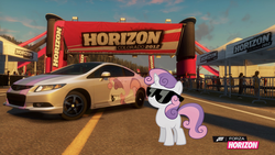 Size: 1280x720 | Tagged: safe, artist:equestianracer, sweetie belle, pony, g4, car, female, forza horizon, honda, honda civic, itasha, solo, sunglasses