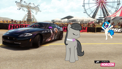 Size: 1280x720 | Tagged: safe, artist:equestianracer, dj pon-3, octavia melody, vinyl scratch, pony, g4, car, female, ferris wheel, forza horizon, itasha, jaguar (car), jaguar xk, lesbian, ship:scratchtavia, shipping