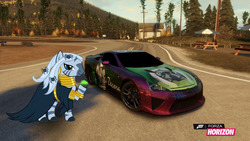 Size: 1280x720 | Tagged: safe, artist:equestianracer, zecora, zebra, g4, car, female, forza horizon, halloween, itasha, lexus, lexus lfa, solo