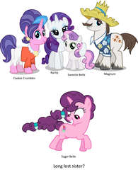 Size: 4152x5336 | Tagged: safe, cookie crumbles, hondo flanks, rarity, sugar belle, sweetie belle, g4, absurd resolution, image macro, meme, rarity's parents, separated at birth, ship:cookieflanks